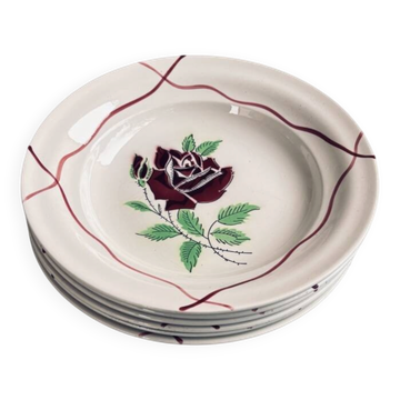 Set of 6 deep plates Saint-Amand "Dominique" 1950s Hand Decorated