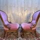 Pair of Louis Philippe armchairs in walnut and pink velvet.