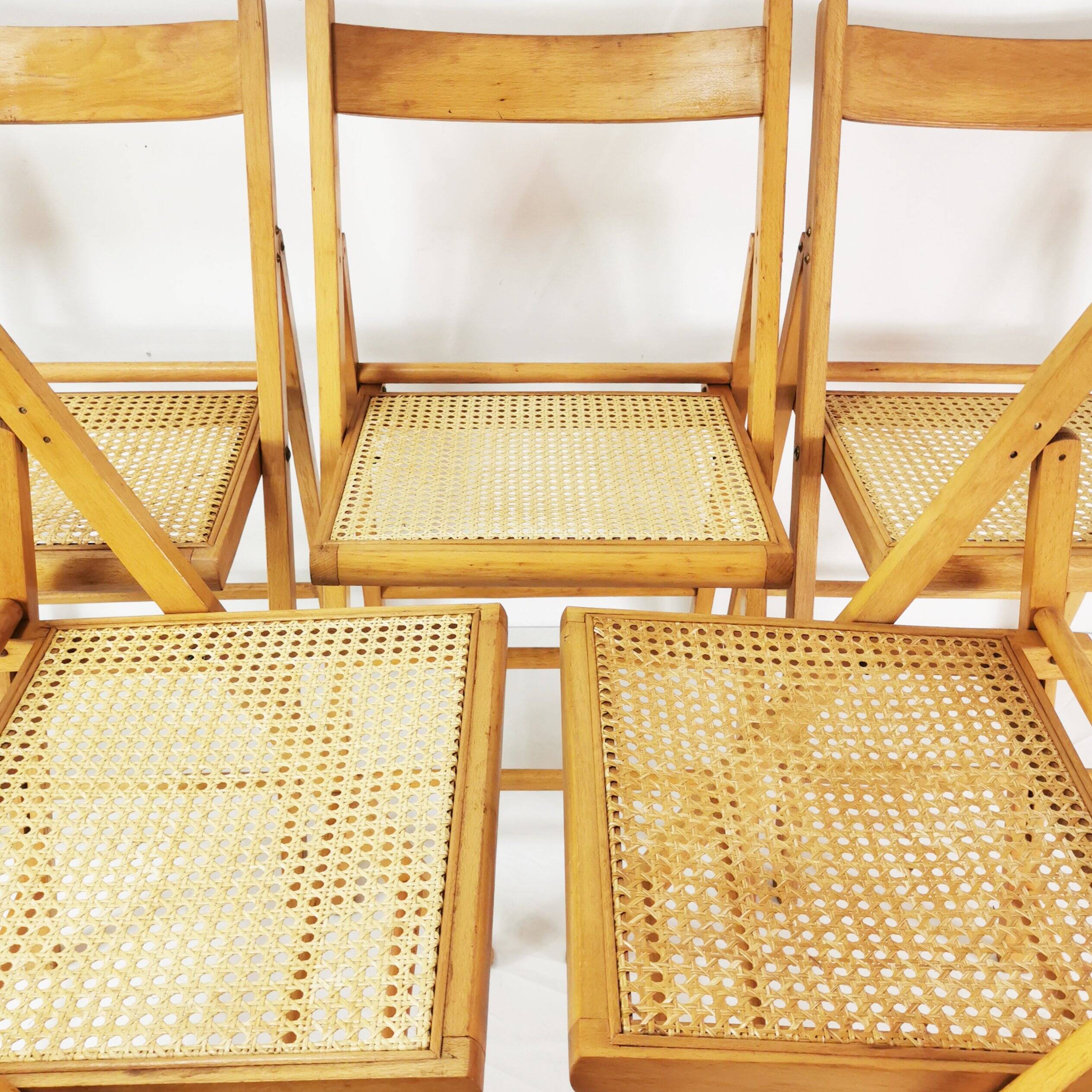 Set of folding chairs with raffia, Germany, 1980s.