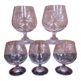 5 engraved vintage flower port glasses