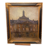 Huile sur toile encadrée clochet d'une cathédrale
