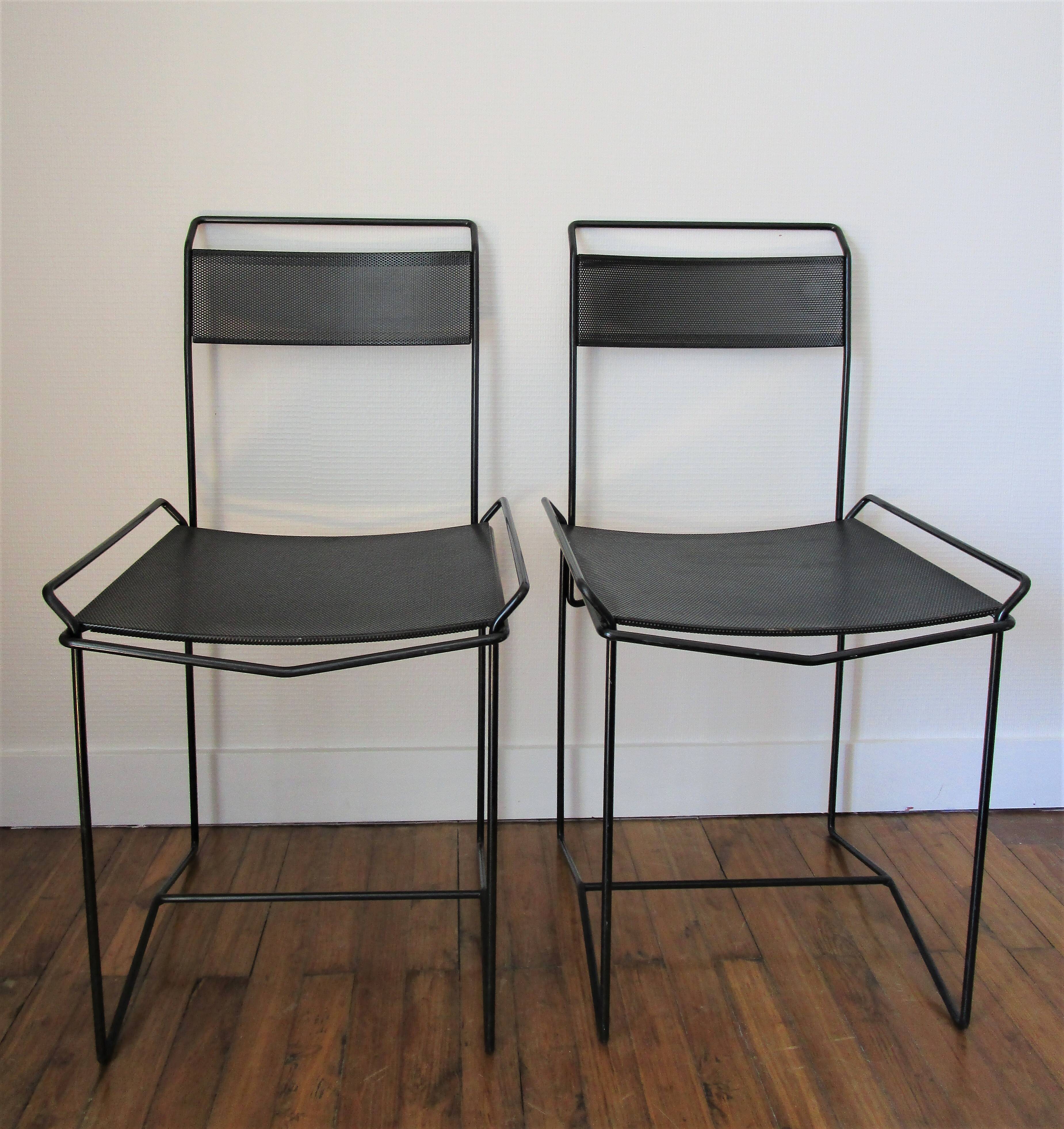Pair of perforated metal steel chairs from the 80s