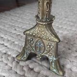 pique cierge en bronze avec estimation, bougeoir d'église