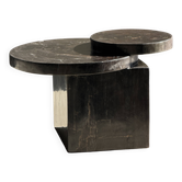 Table basse en bois pétrifié d’Indonésie brun à double plateau circulaire