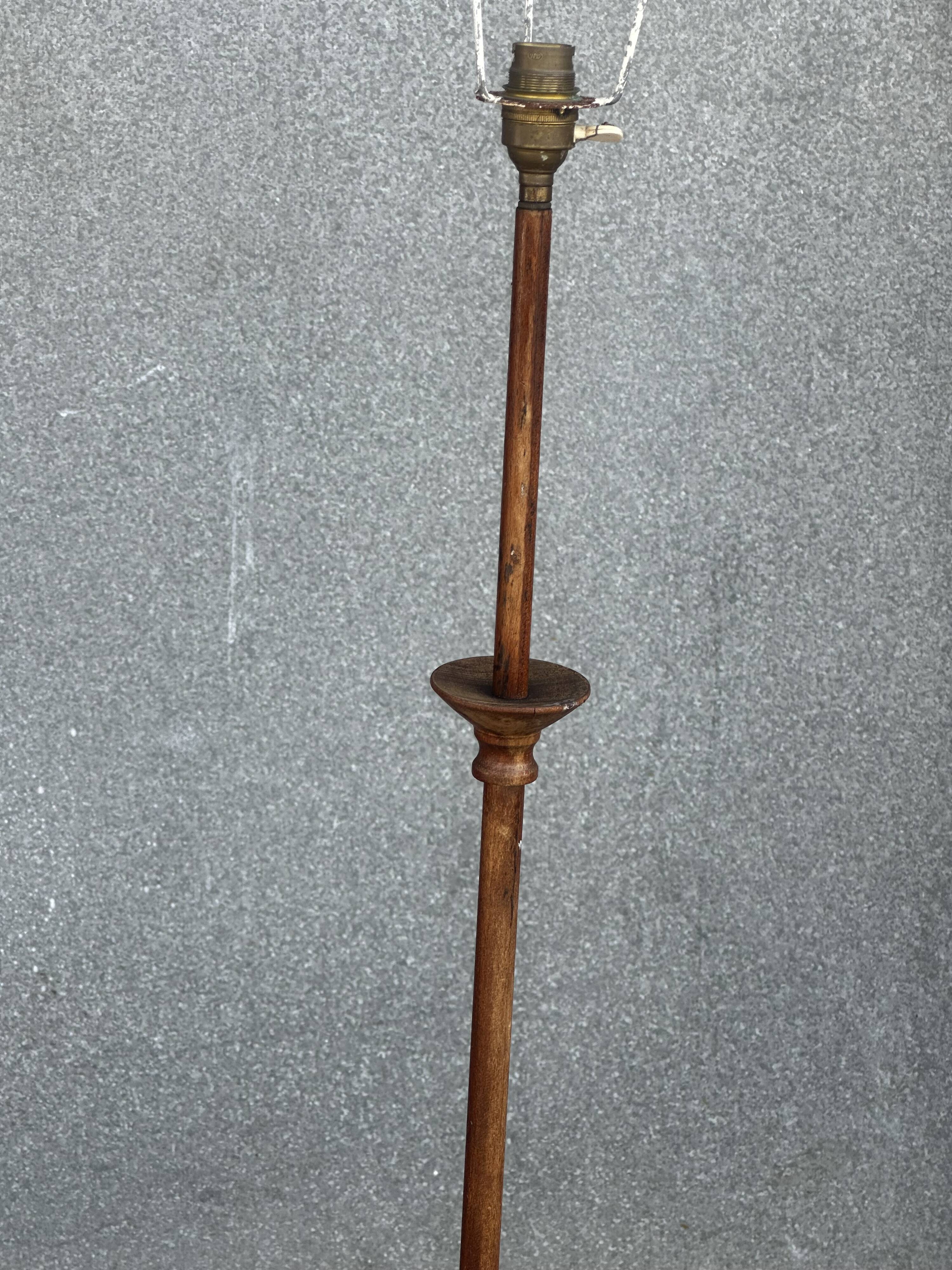 Turned wooden floor lamp from the 1950s.
