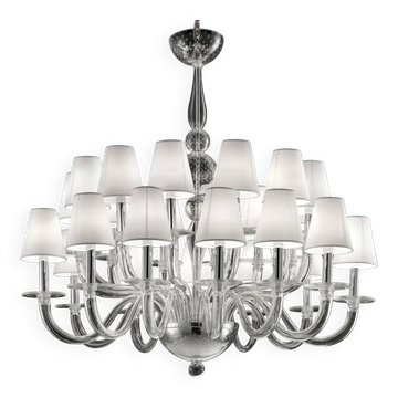 Chandelier monumental moderne en verre de Murano transparent