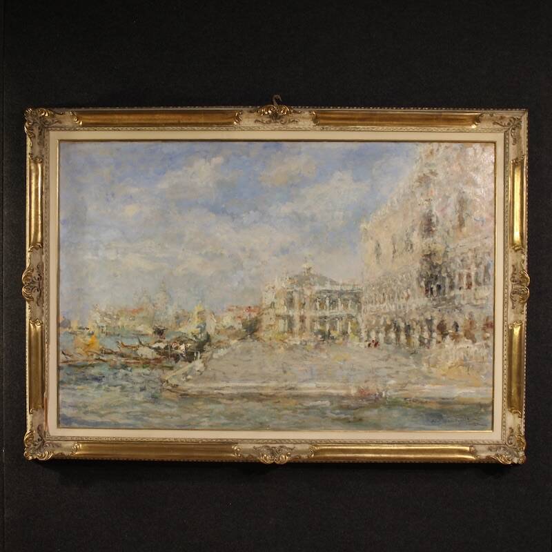 Great painting signed by Luigi Mantovani, View of Venice
