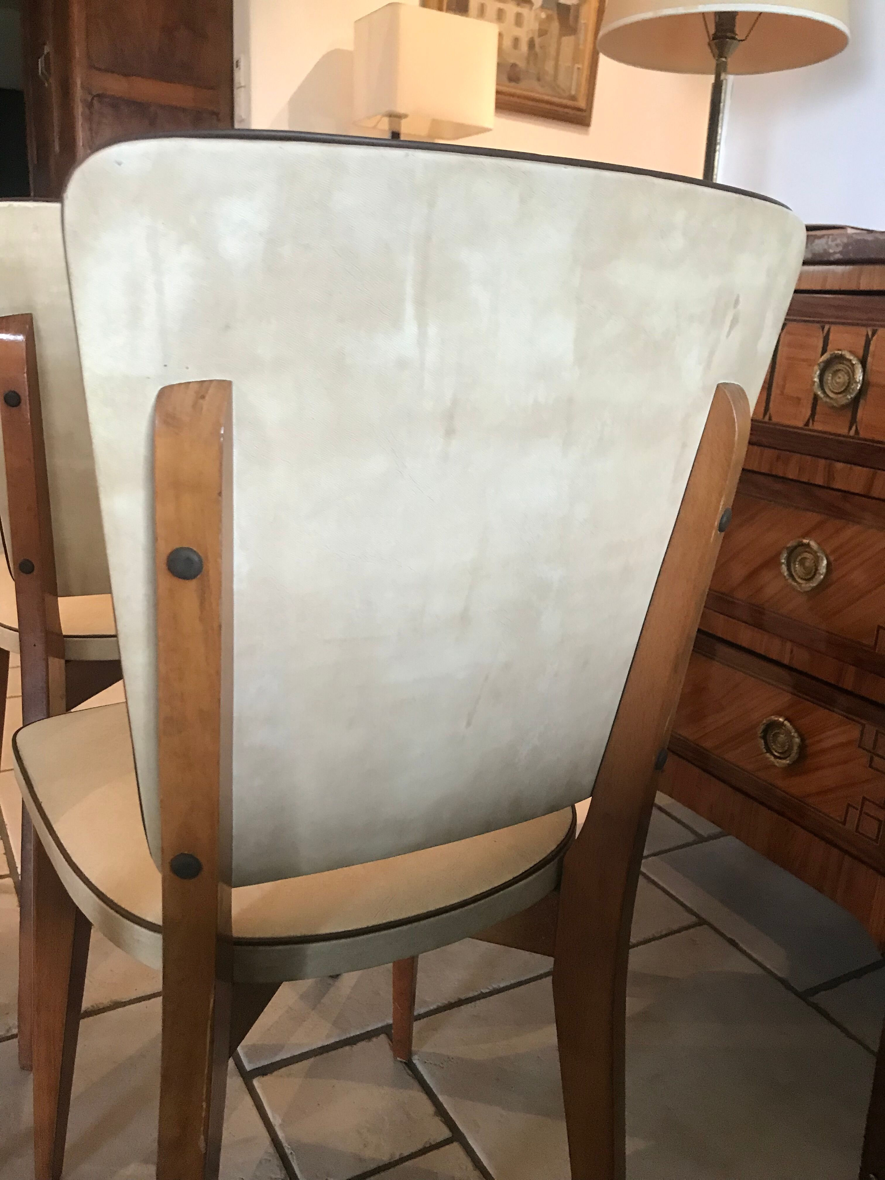 Suite de 6 chaises vintages Skaï beige 1970