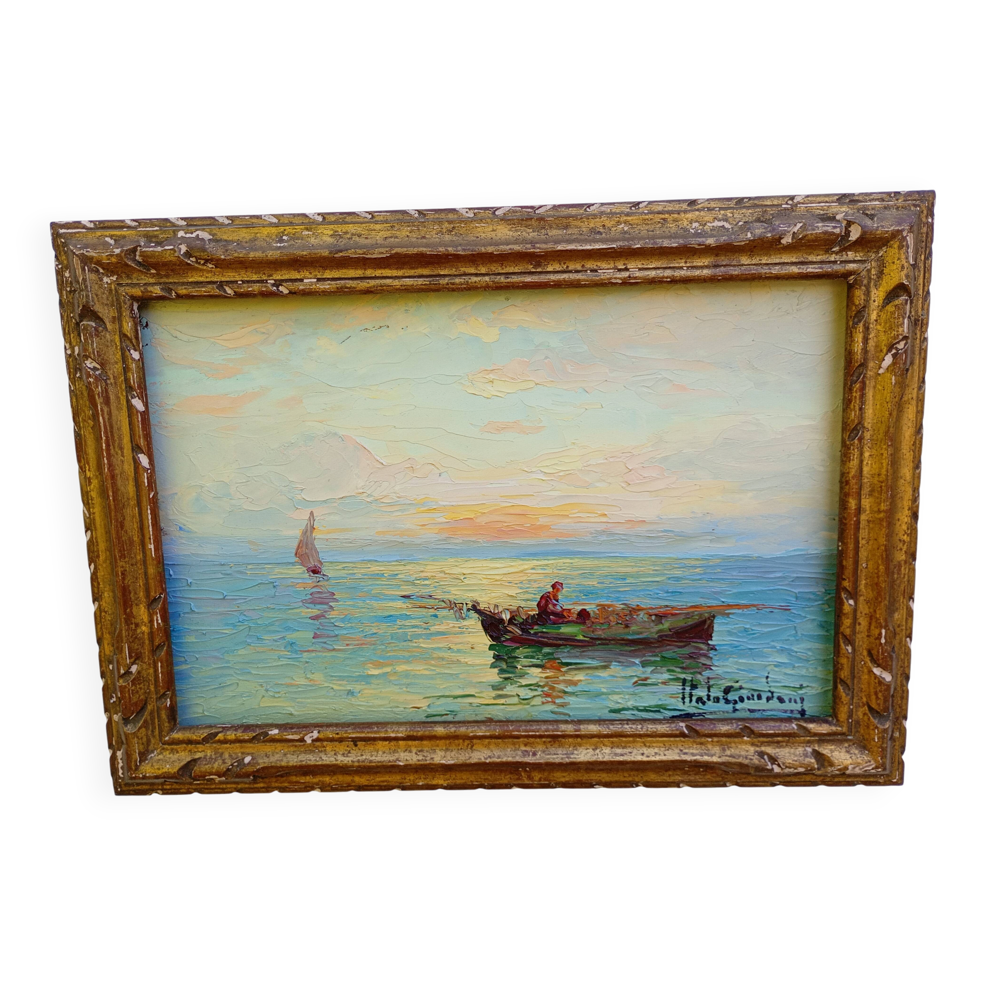 Marine italienne – Huile sur panneau signée Italo Giordani