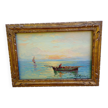 Italian marine – Oil on panel signed Italo Giordani