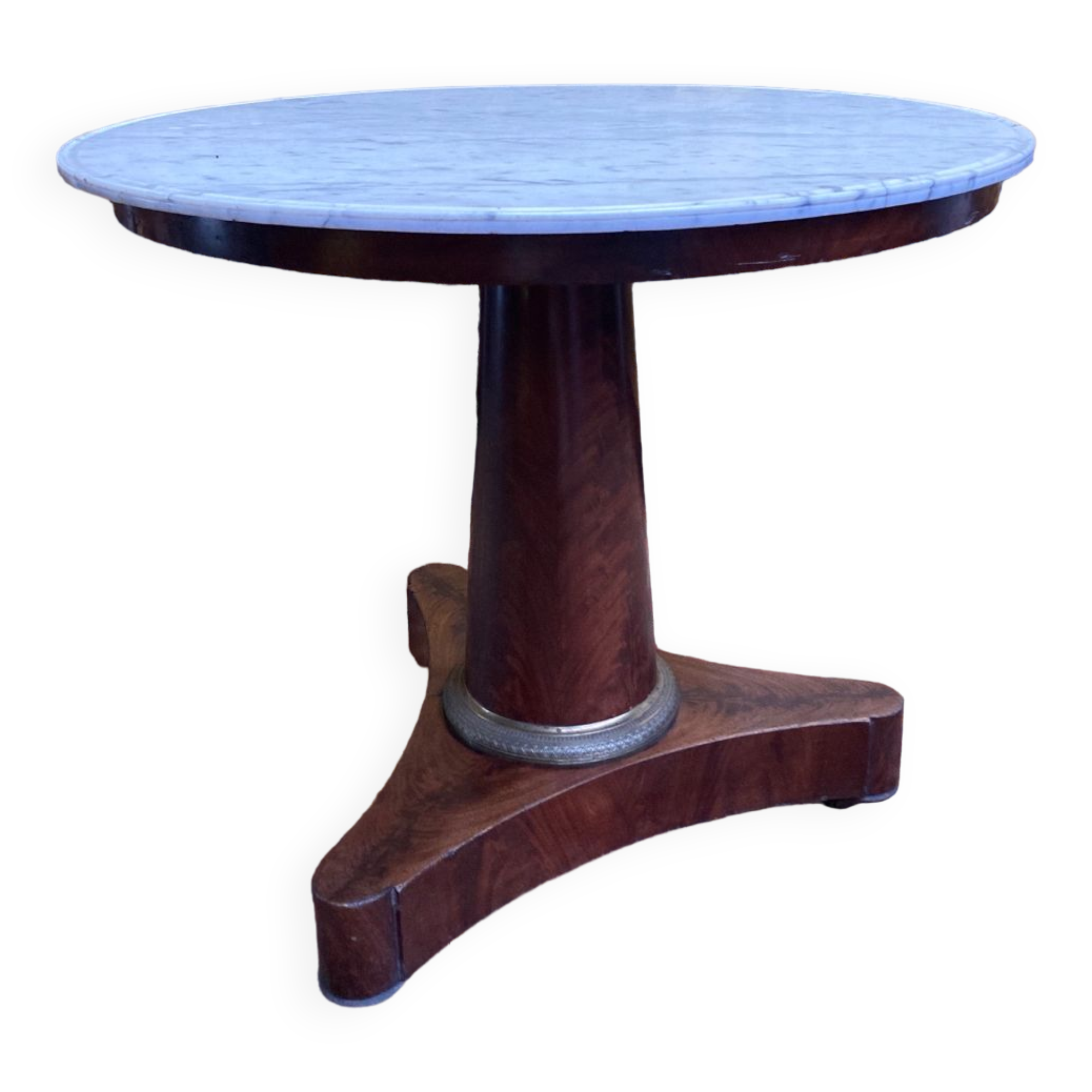 Mahogany pedestal table with marble top veneer