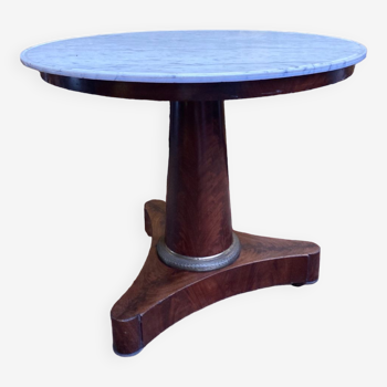 Mahogany pedestal table with marble top veneer