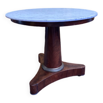 Mahogany pedestal table with marble top veneer