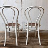 Pair of 2 bistro chairs in white bentwood and canework Jacob Josef Kohn