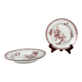 Set of 3 "Fontange" soup plates, Sarreguemines, red, 19th century