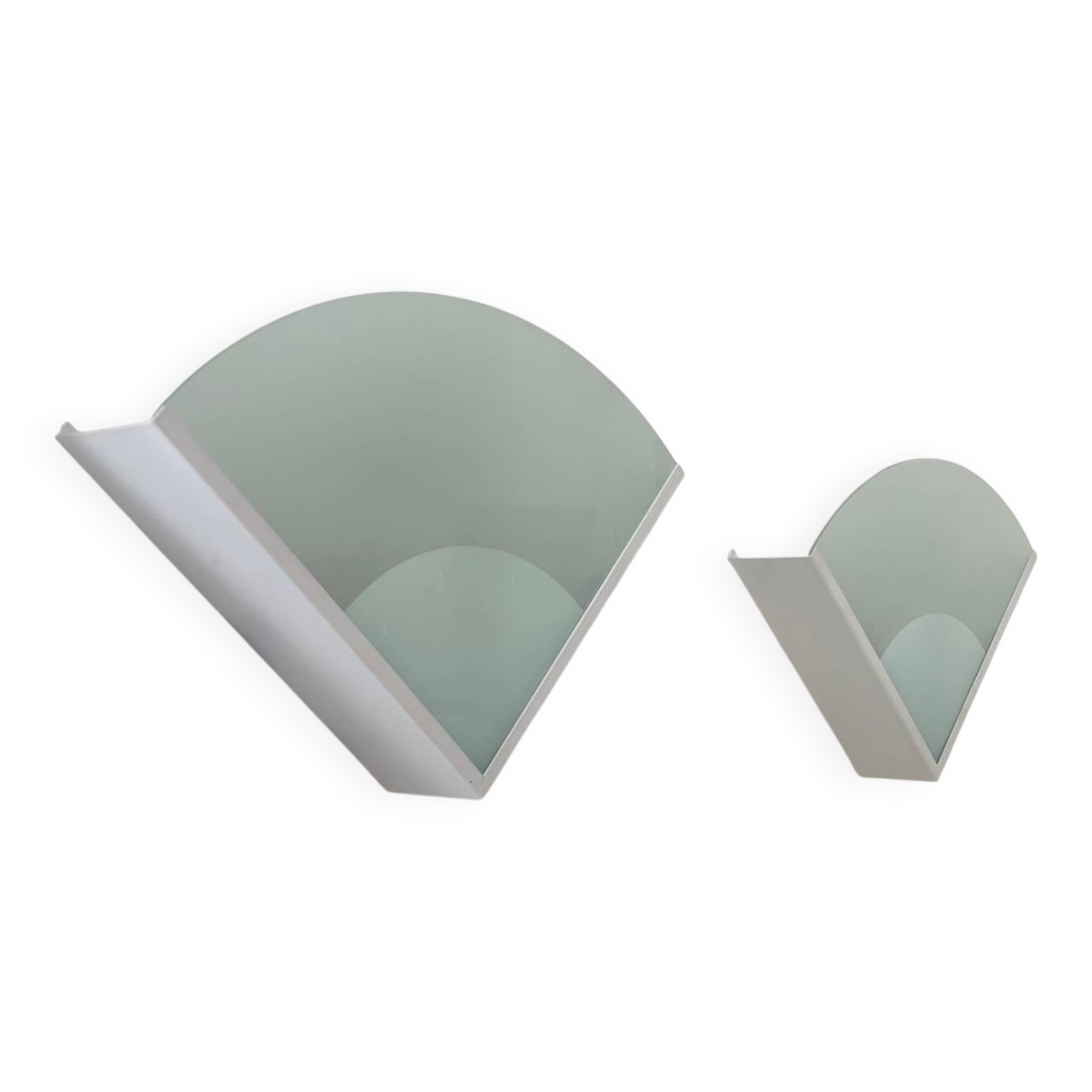 Pair of vintage metal and sandblasted glass wall lights, France 1970