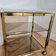 Gold metal and smoked glass serving trolley