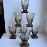 Set of 7 glasses in art deco smoked glass 30s