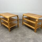 Pair of curved wooden entrance benches 1980
