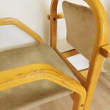 Set of 4 Vintage Beech Wood Dining Chairs: 1970s Space Age Gray Fabric