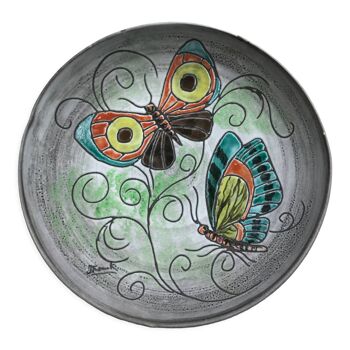 Old ceramic dish Valauris. Butterfly dish.