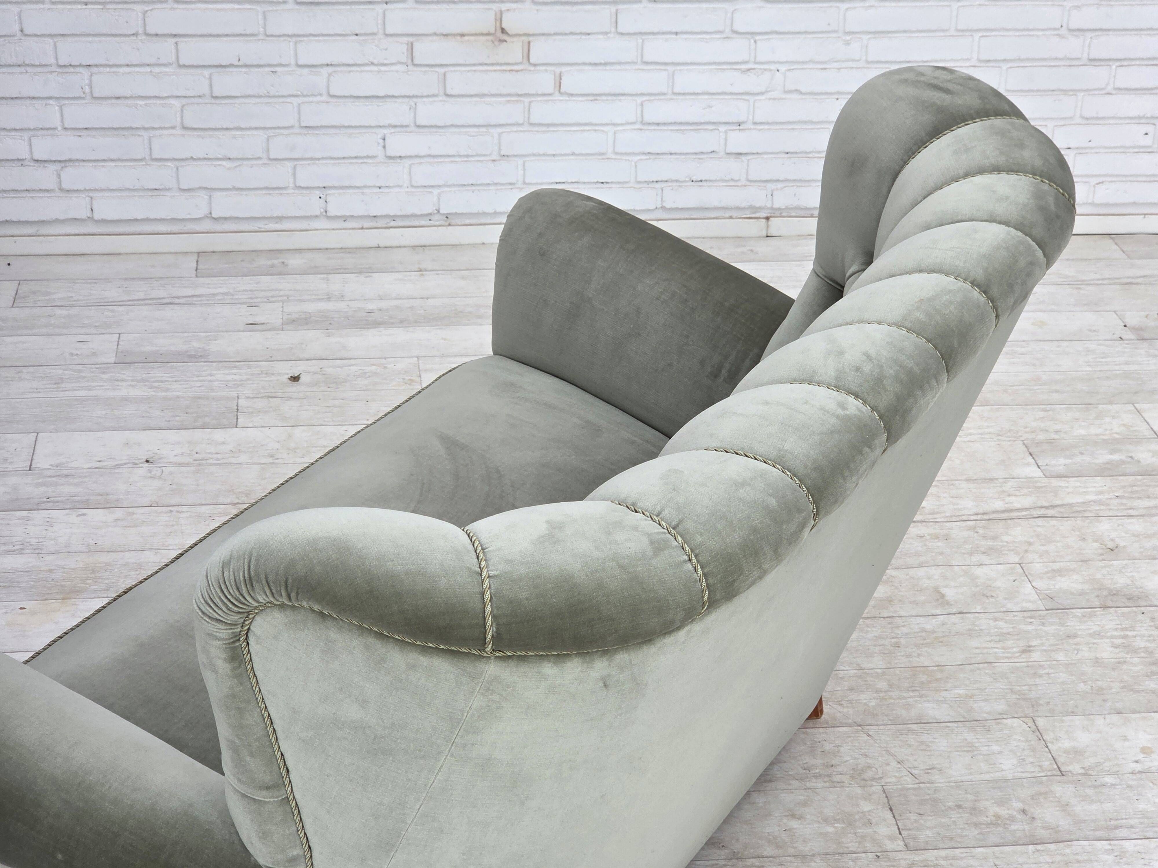 1960s, Danish 2-seater sofa. light green furniture velour.