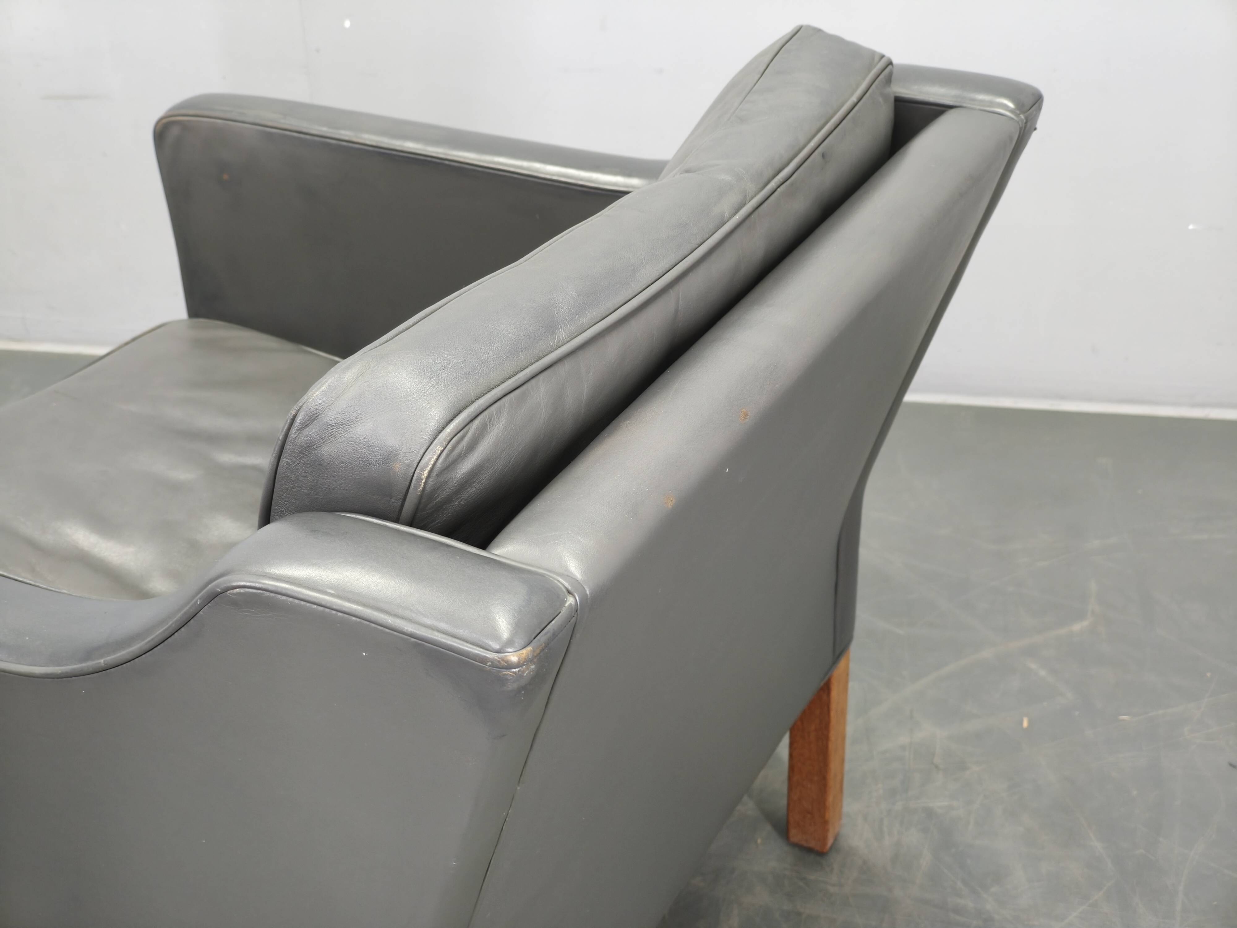 Pair of Leather Lounge Chairs by Børge Mogensen for Fredericia 1970s