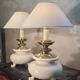 pair of table or bedside lamps in white ceramic with brass tripod 45x3