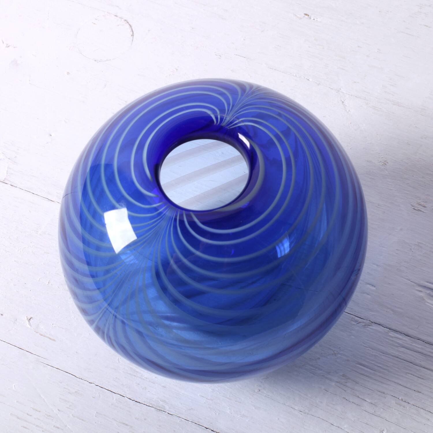 Vintage Lithuanian Art Glass Vase / Blue Stripe Design / Žilys Algimantas