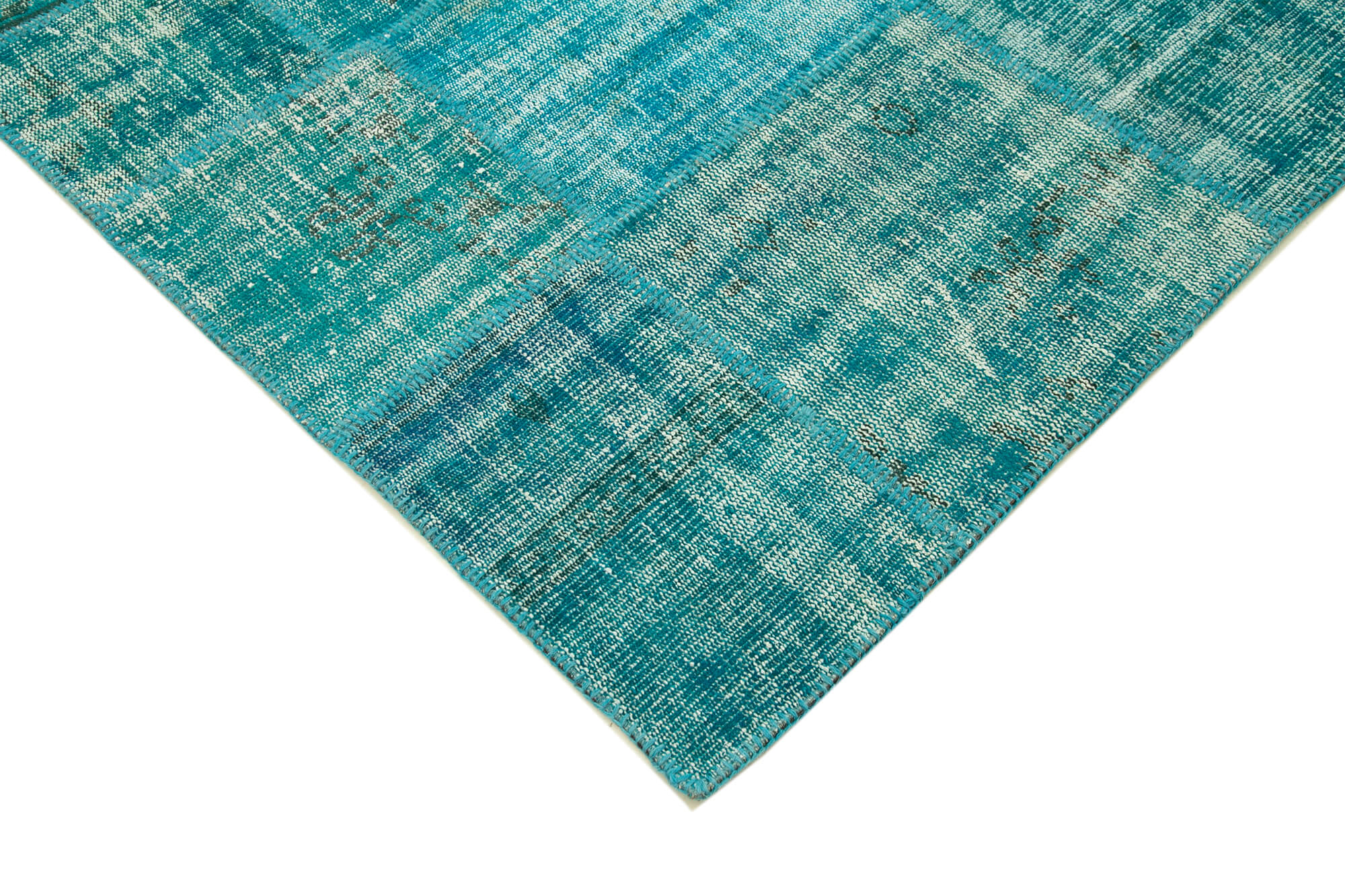 Handwoven Anatolian Contemporary 174 cm x 240 cm Turquoise Patchwork Carpet