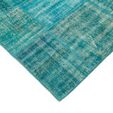 Handwoven Anatolian Contemporary 174 cm x 240 cm Turquoise Patchwork Carpet