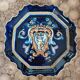 Empty pocket dish Gien Renaissance earthenware blue background D20 cm