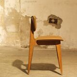 Trio of vintage 6157 chairs by Roger Landault leather and wood 1950