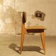 Trio of vintage 6157 chairs by Roger Landault leather and wood 1950
