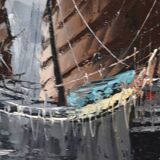 peinture marine voiliers bord de mer en Asie HSP signé