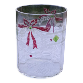 Vase en cristal gravé et émaillé 19 ème