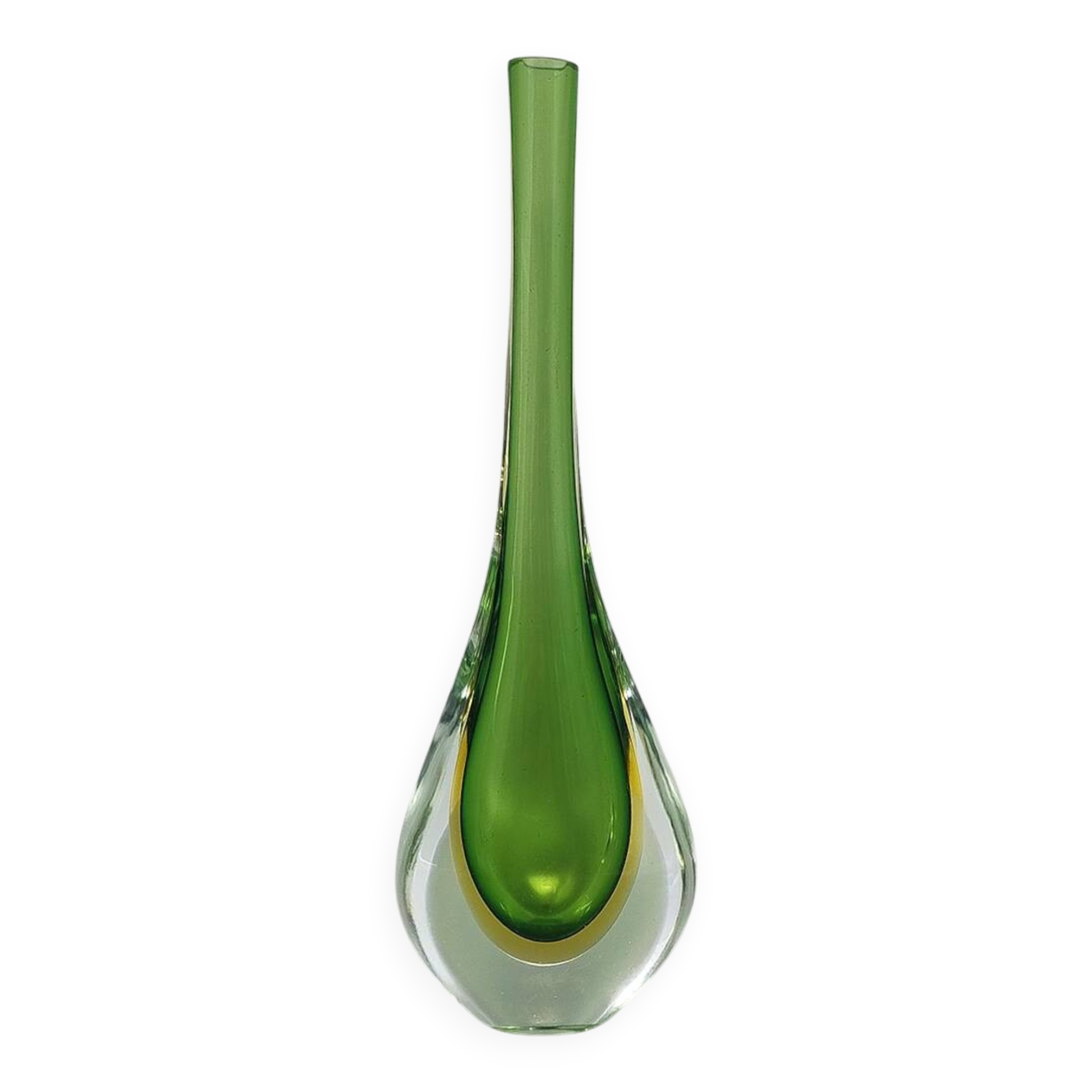 1960s Gorgeous Green and Yellow Vase By Flavio Poli