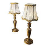 pair of Empire brass bedside lamps 34x14 electric working embroidered lampshade very beautiful