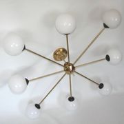 Stilnovo 1960s-style chandelier | Brass, metal and glass | 8x E14 | Vintage