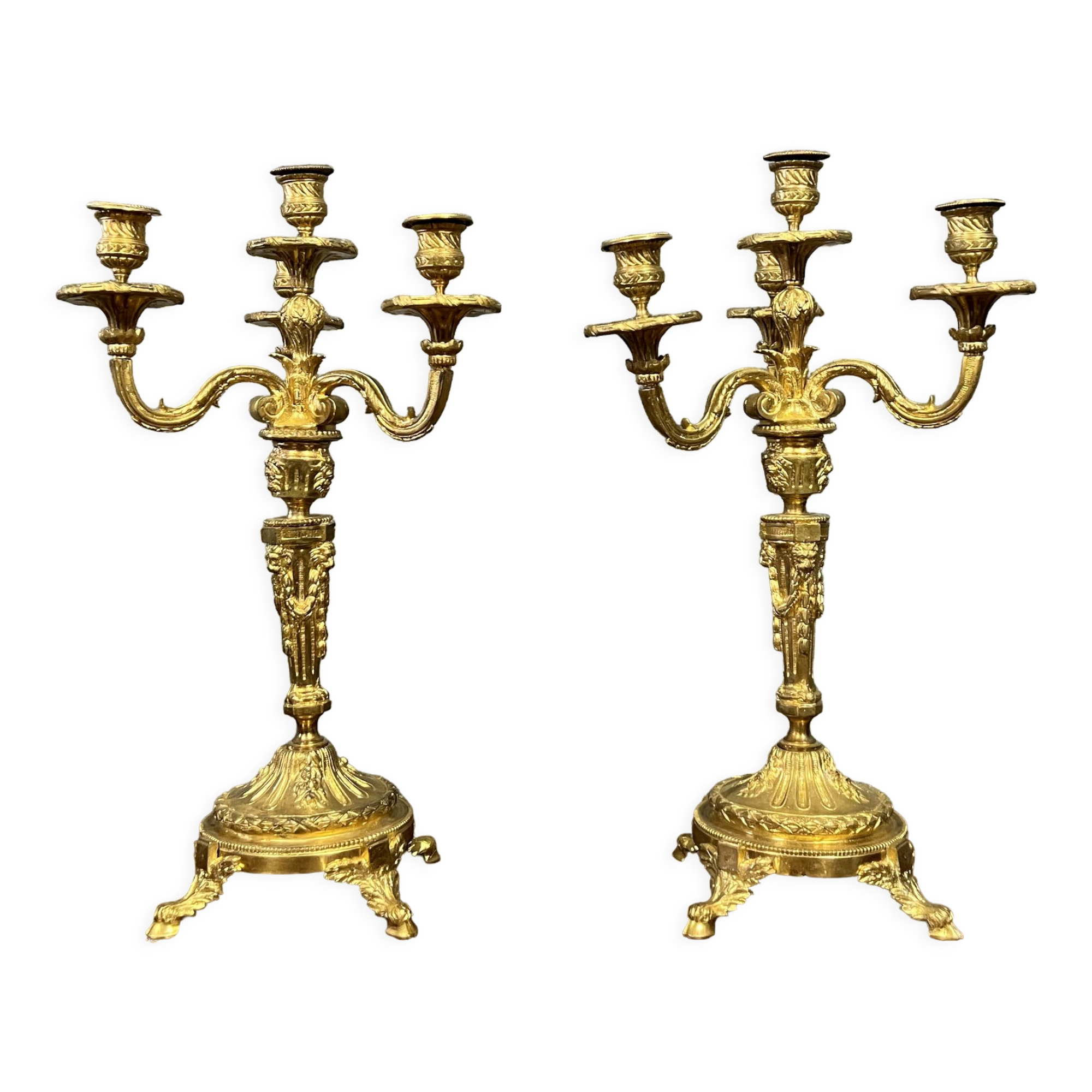 Pair of candlesticks from the Napoleon III period in gilded bronze circa 1850