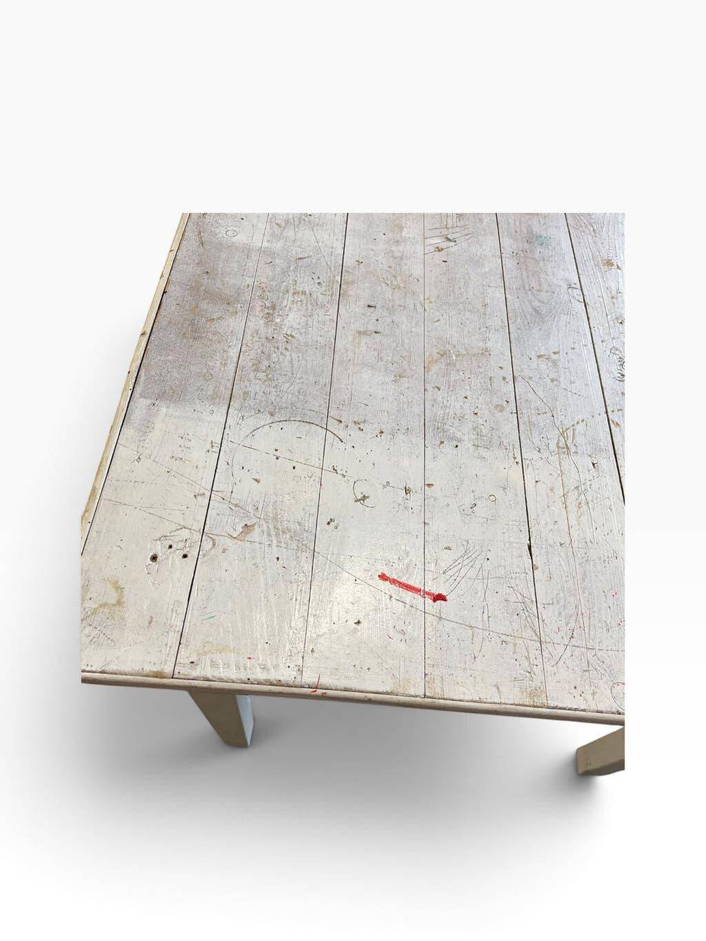 XL vintage dining table in white wood / dining room table