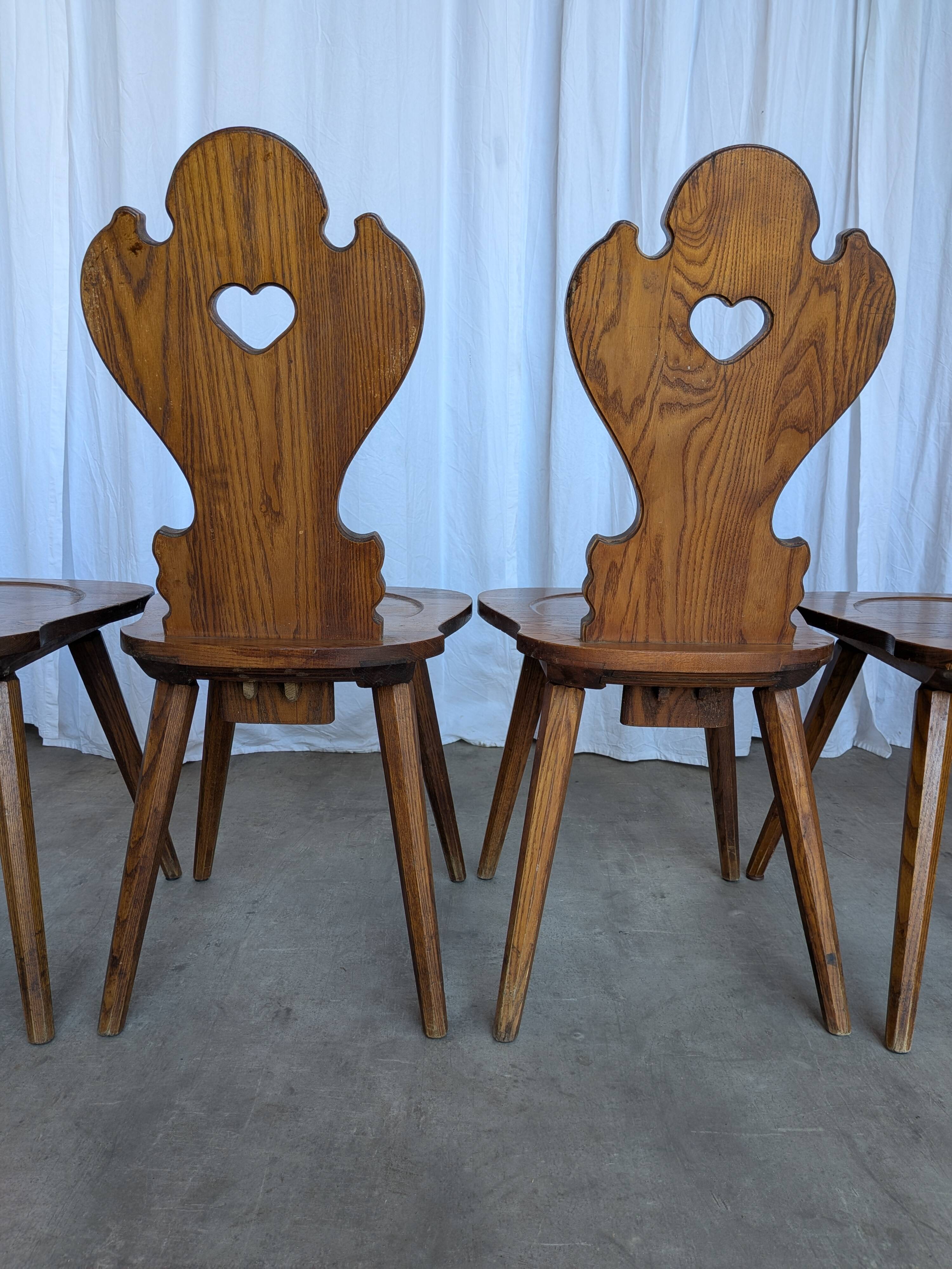 Set of 8 Farmhouse Tyrolean Chair with Heart Cutout Back / 1970s Vintage Di