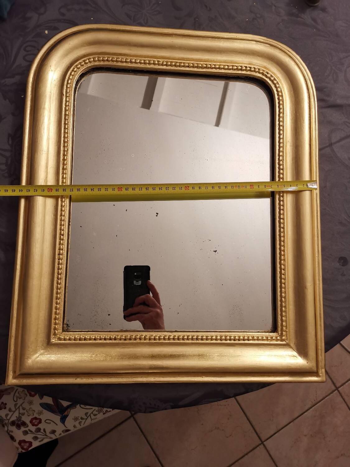 Antique Louis Phillipe mirror gilded with imitation gold copper leaf
