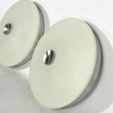 Stilux Milano, pair of round opaline glass ceiling lamps. 1960s