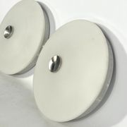 Stilux Milano, pair of round opaline glass ceiling lamps. 1960s
