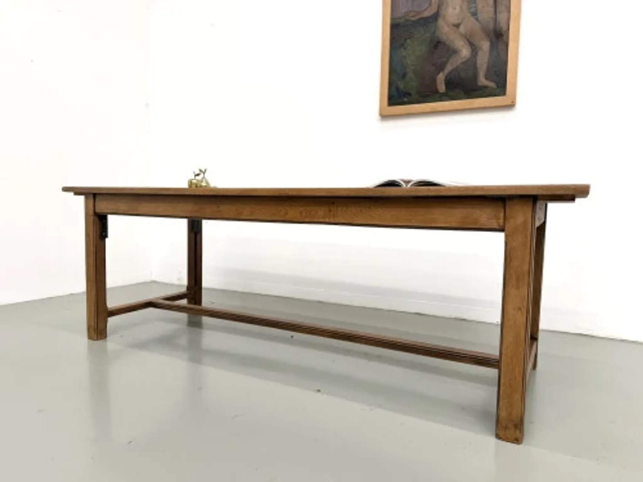 Solid oak farmhouse table, 1970s