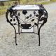 Table guéridon console sellette en fer forgé à décor de rose verre