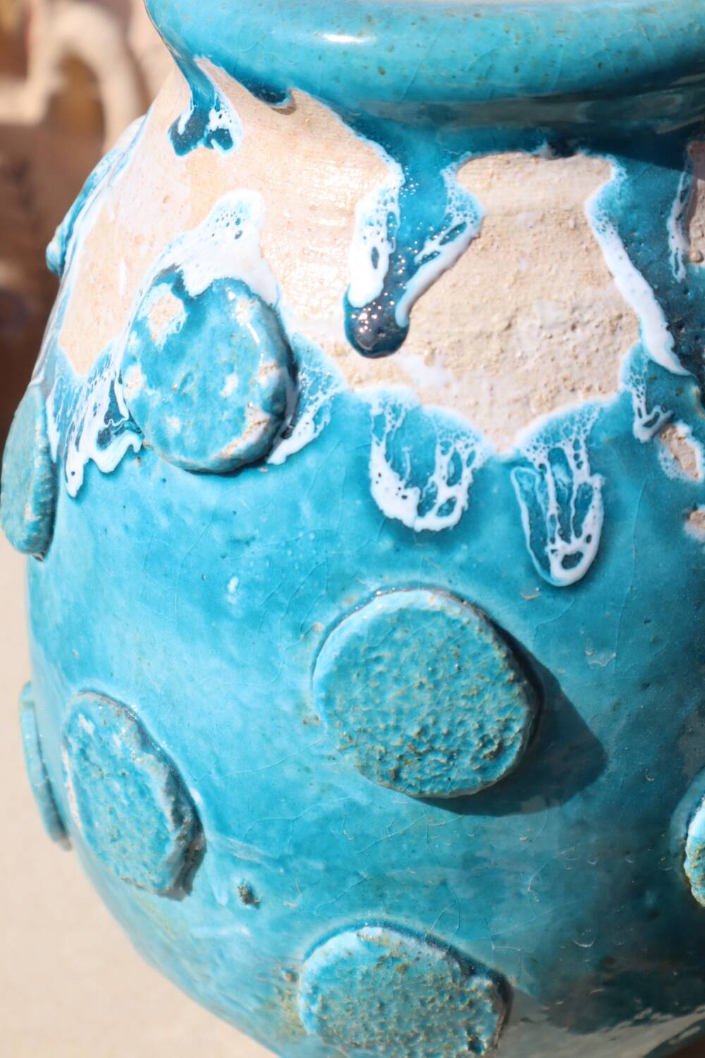 Vase / Planter in Tamegroute Turquoise Blue Enameled Wabi-Sabi