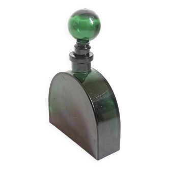 Large dark green molded glass bottle 70s Height 28.5 cm