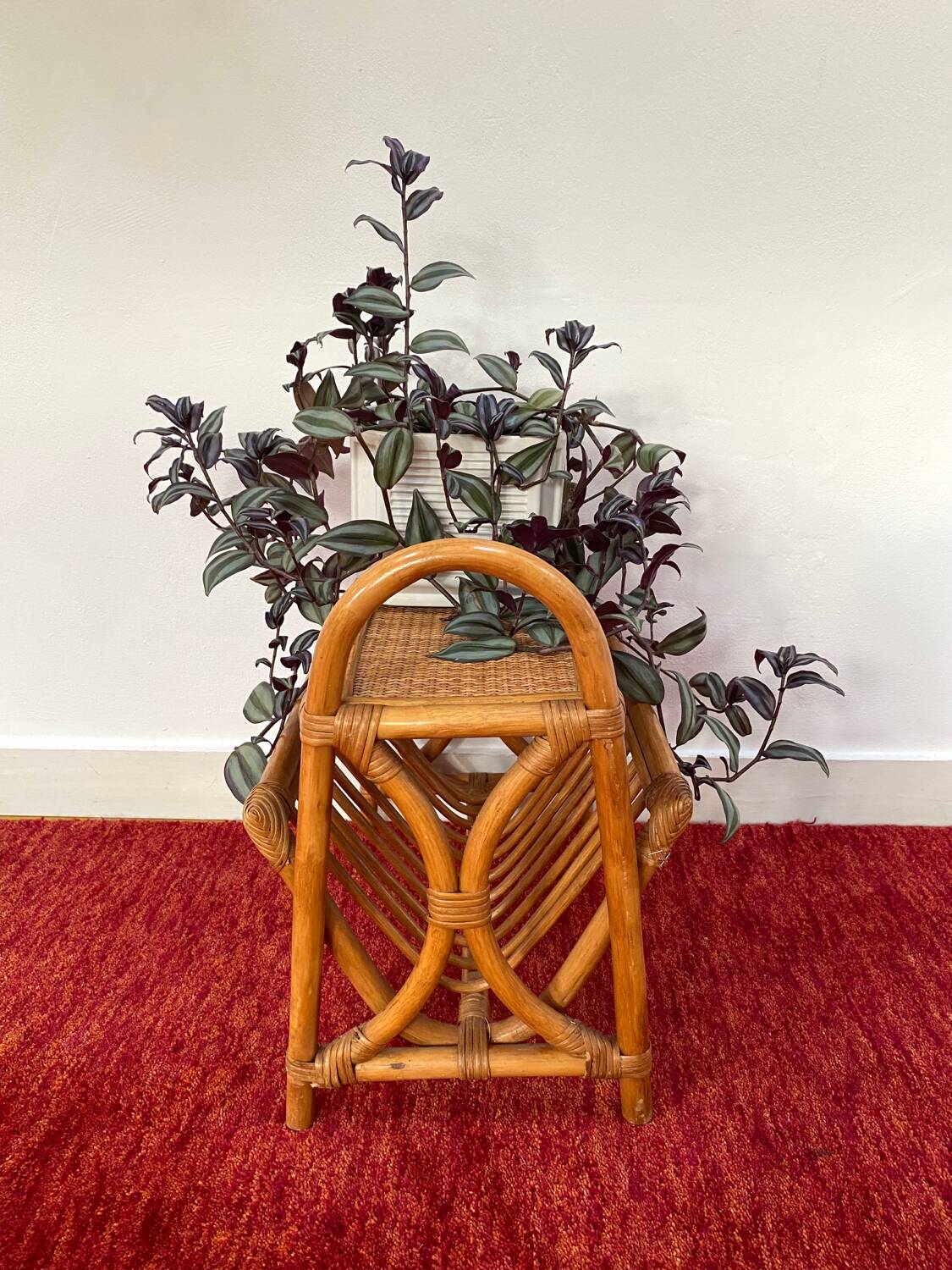 Magazine rack / Bamboo rattan side table from the 70s